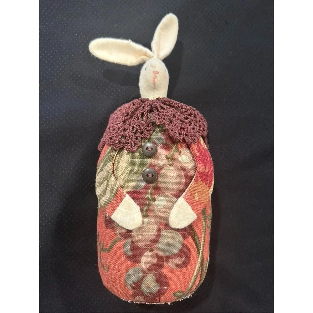 Vintage Stuffed Bunny Barkcloth Handmade USA Figurine Floppy Ears OOAK 11